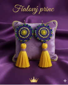 Háčkované  dizajnové náušnice "Fialový princ"